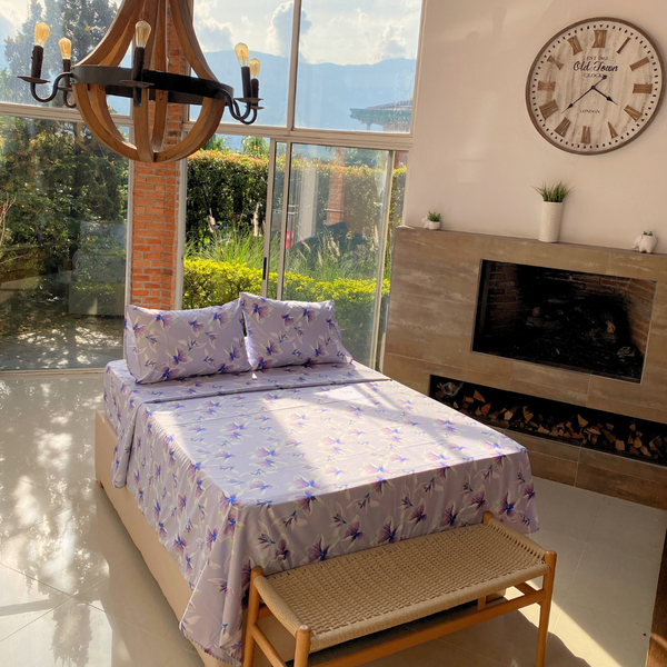 Juego de Sábanas Flores Moradas La Mia Stanza