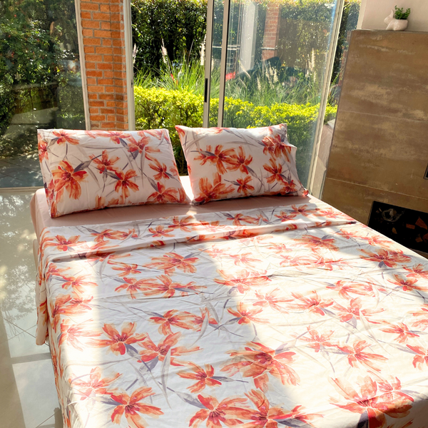 juego de sabanas de flores naranjas