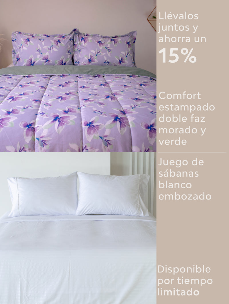 comfort estampado doble faz + Juego de sábanas blancas