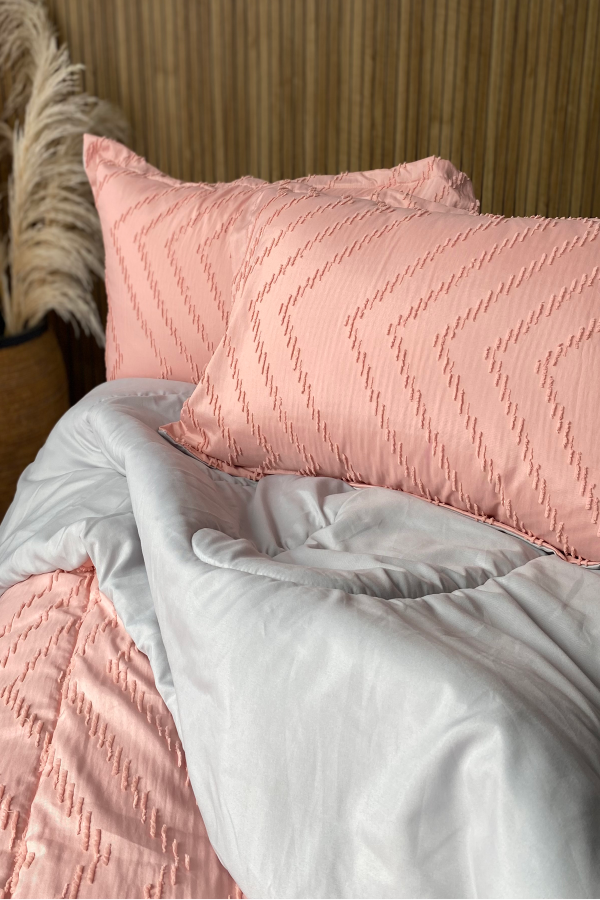 Comfort texturizado doble faz rosa y gris