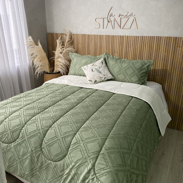 Comfort texturizado doble faz verde y beige