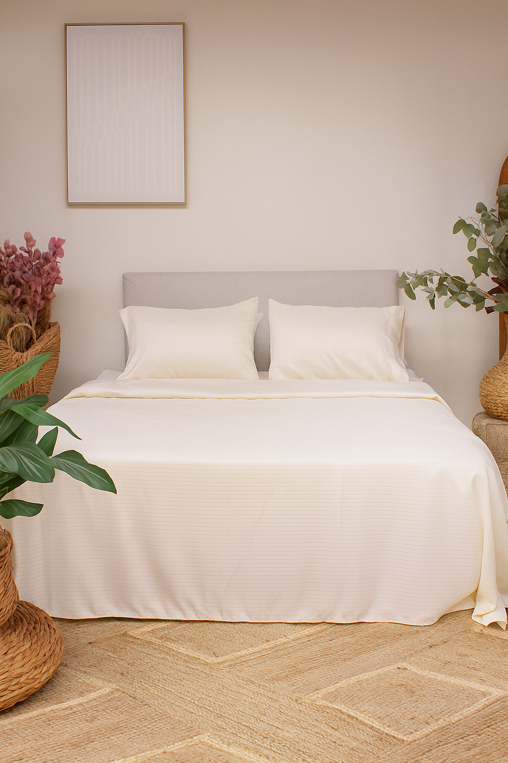 Juego de Sábanas Dobby Beige Essence  – Raya Delgada