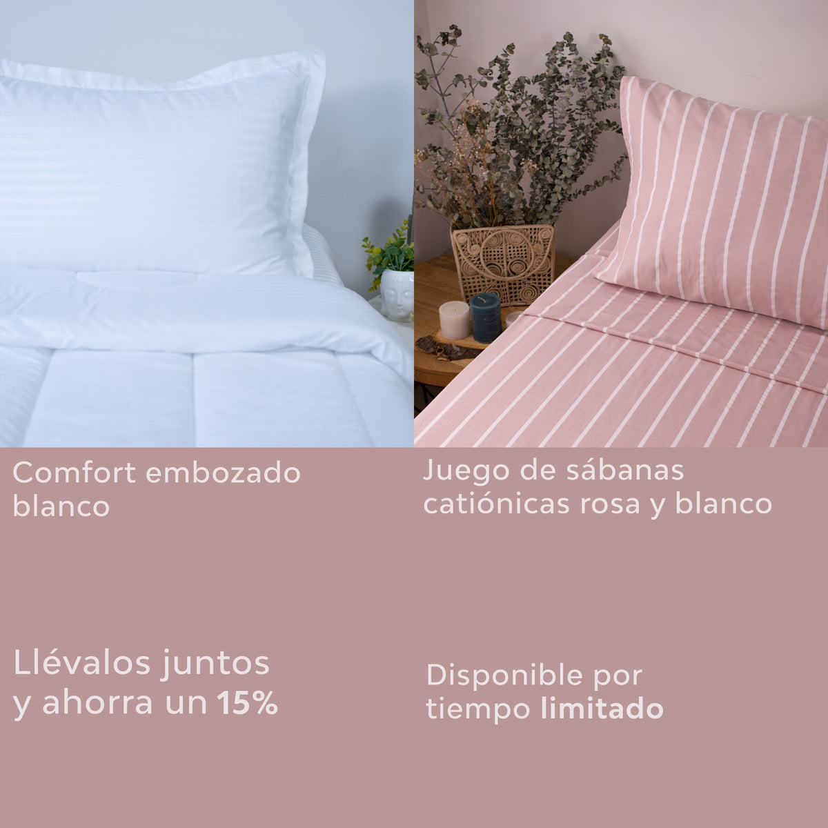 Juego de sábana catiónica + comfort embozado blanco