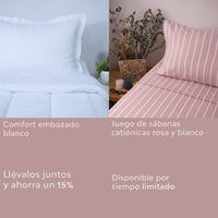 Juego de sábana catiónica + comfort embozado blanco