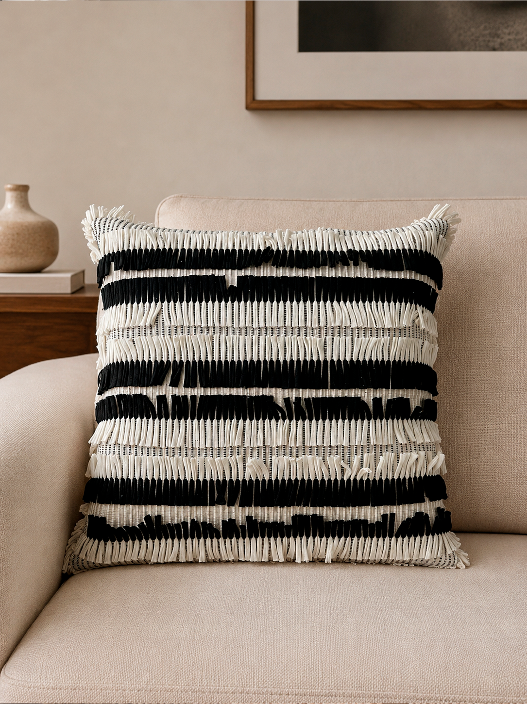 Cojín decorativo Zebra Prestige de 40 x 40 cm con diseño texturizado en tonos neutros