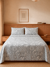 Cubrecama Jacquard Ventura ambientada en habitación moderna con luz natural